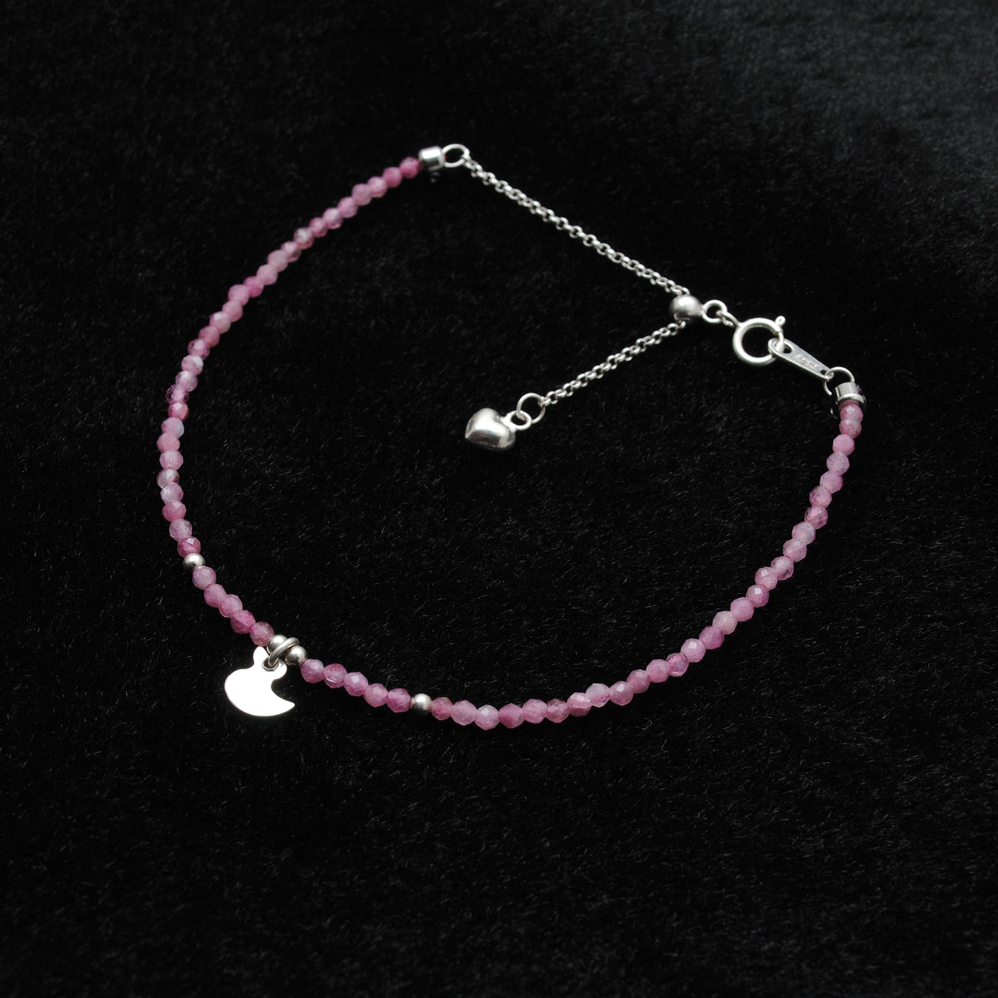 Natural Pink Tourmaline Beads 925 Silver Charm Bracelet