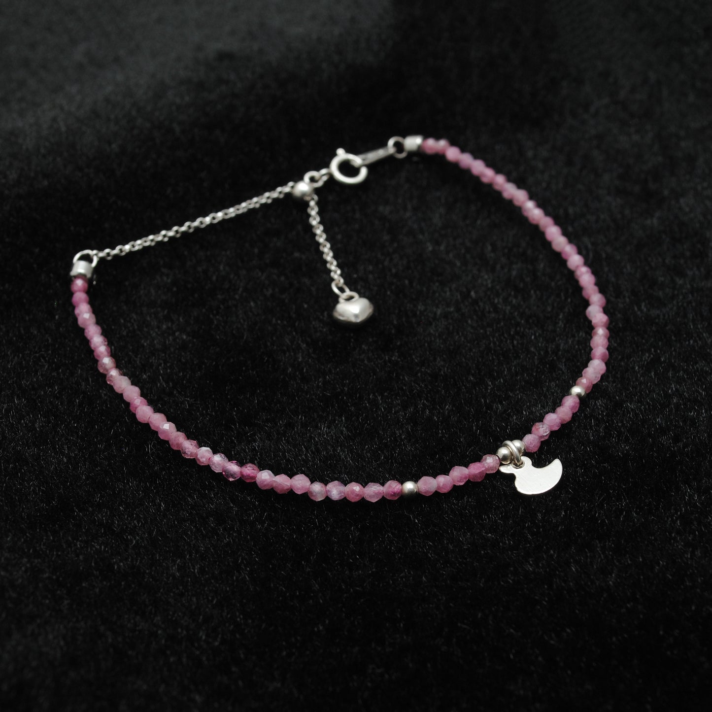 Natural Pink Tourmaline Beads 925 Silver Charm Bracelet