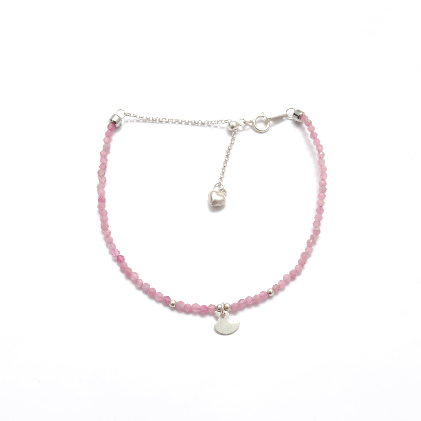Natural Pink Tourmaline Beads 925 Silver Charm Bracelet