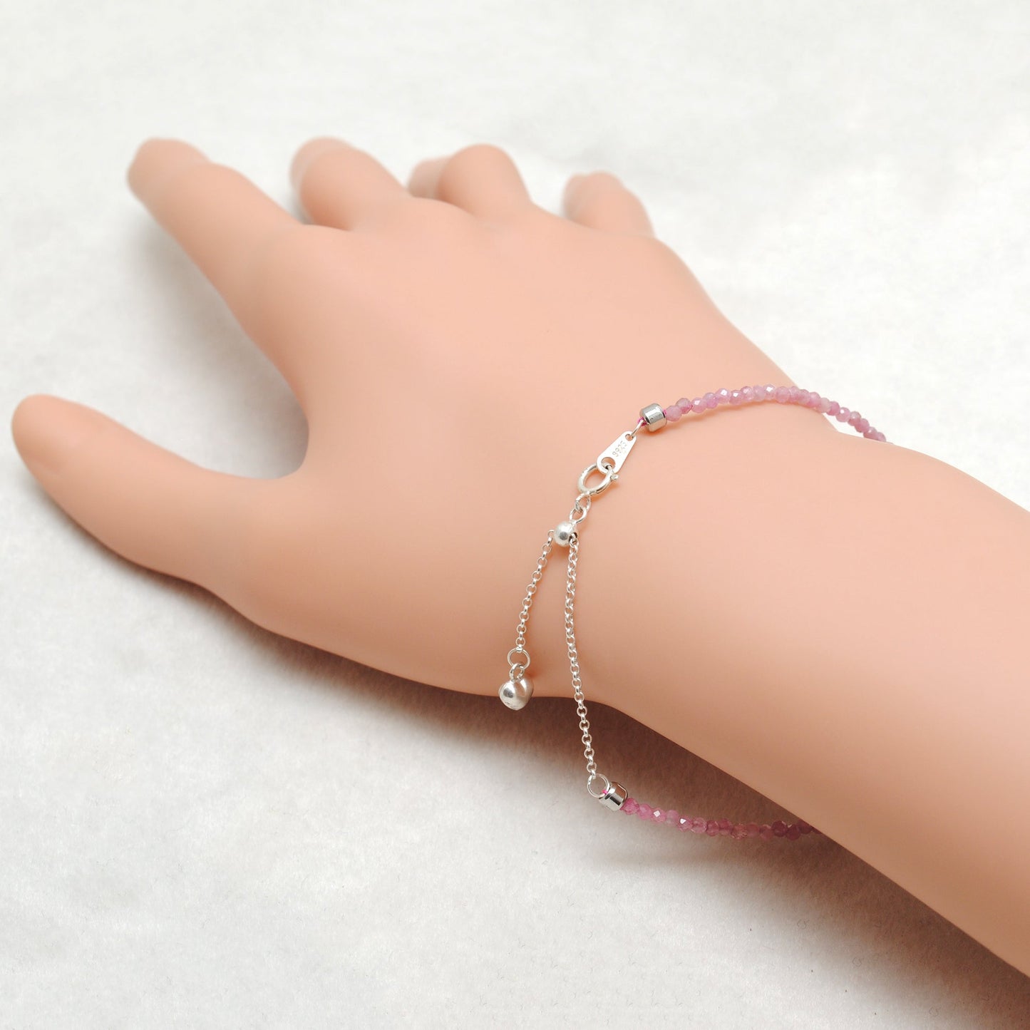 Genuine Pink Tourmaline Beads Bracelet 8.5 inch