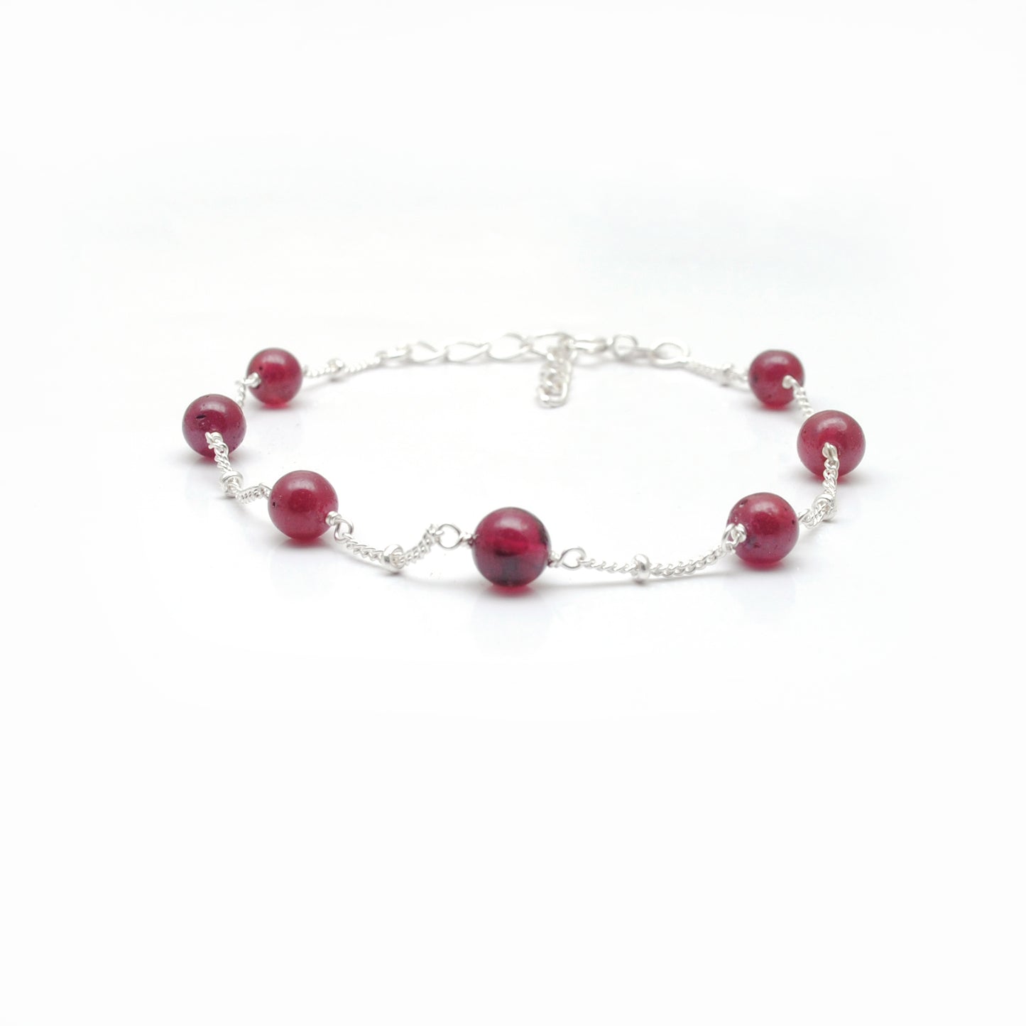 925 Silver With Natural Ruby Chain Bracelet