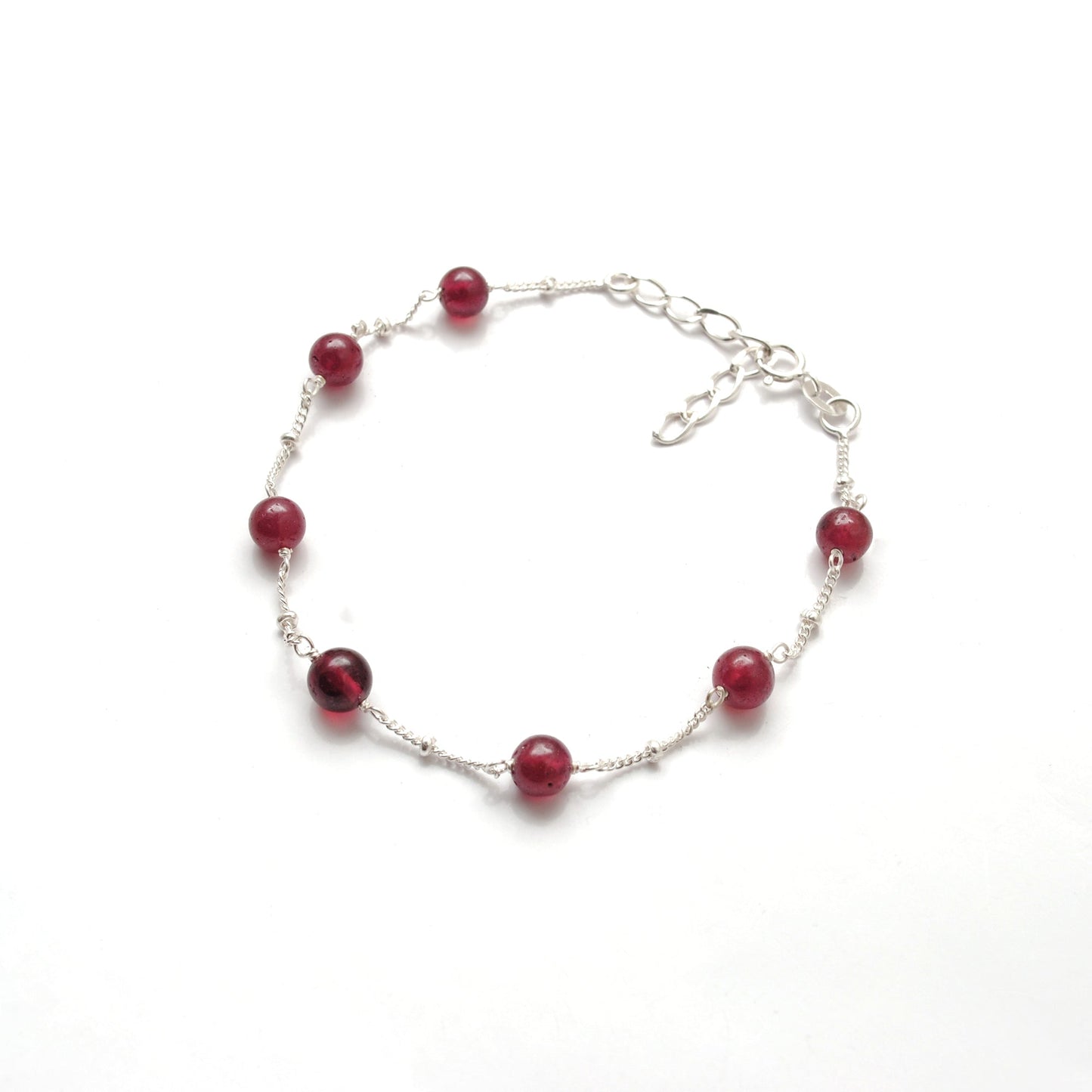 5mm Ruby Ball Women Silver Bracelet