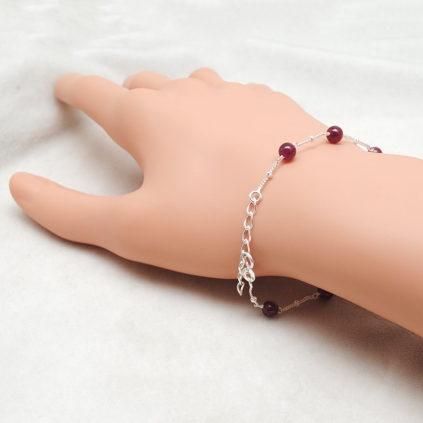 925 Silver With Natural Ruby Chain Bracelet