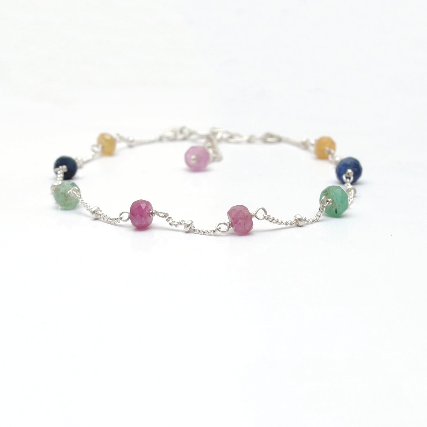 Natural Multi Sapphire Beads with 925 Silver Bracelet