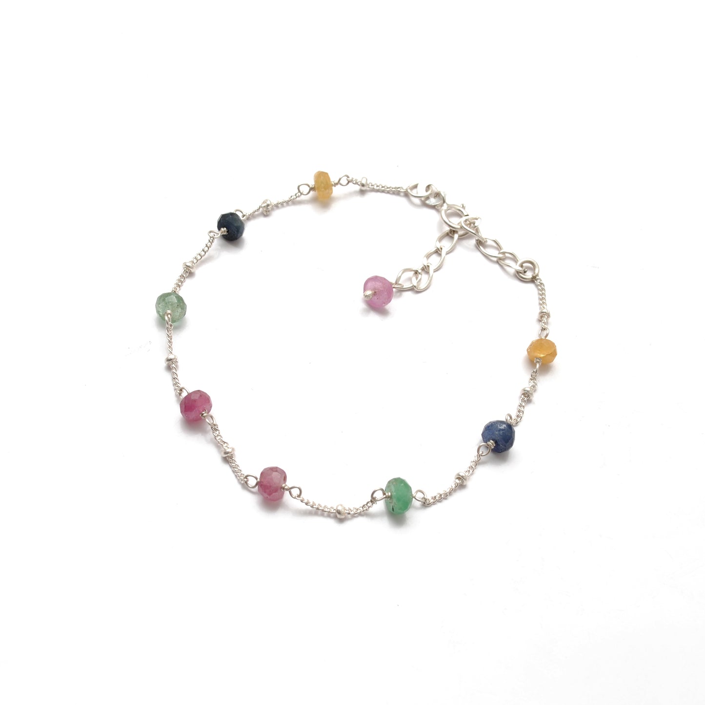 Natural Multi Sapphire Beads with 925 Silver Bracelet