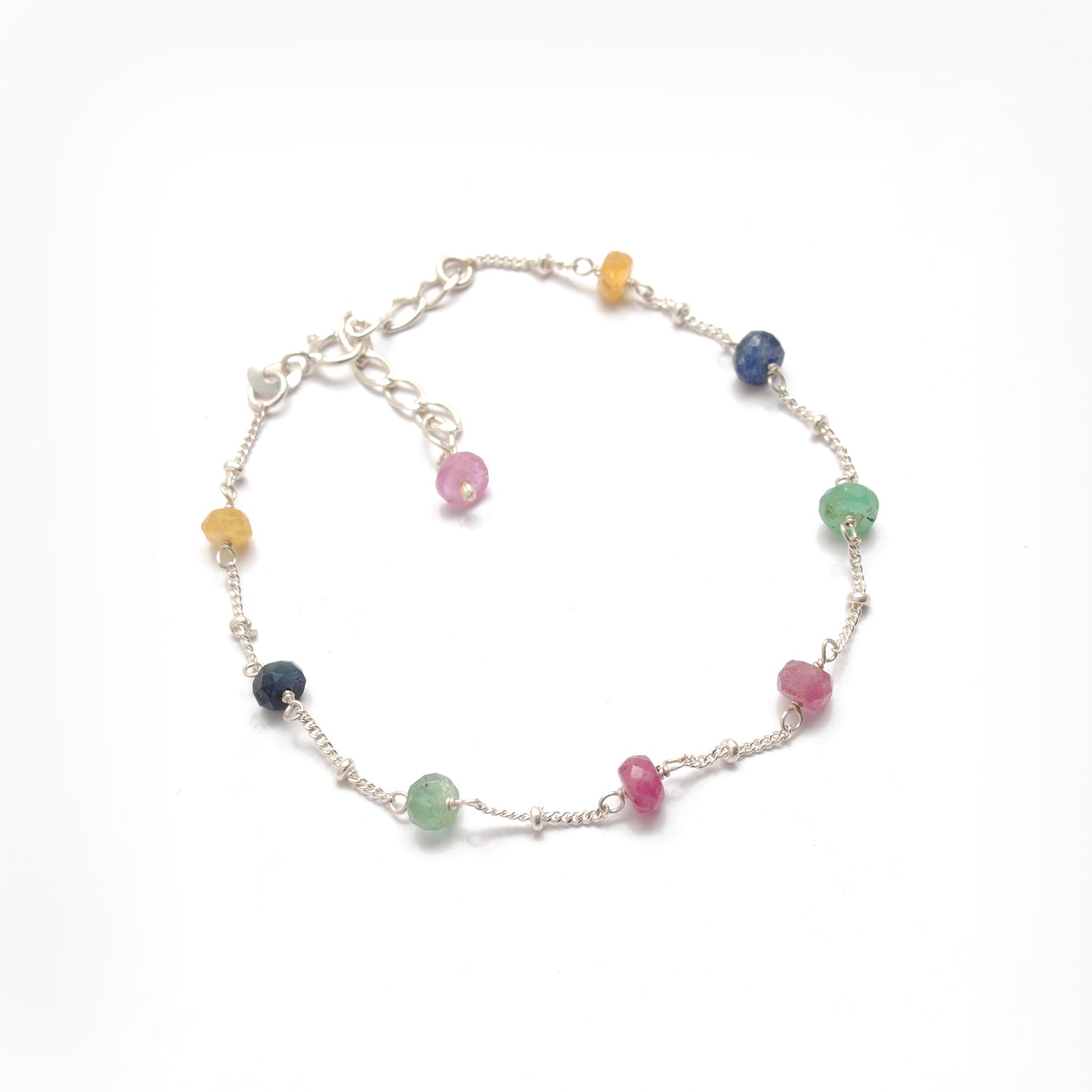 Natural Multi Sapphire Beads with 925 Silver Bracelet