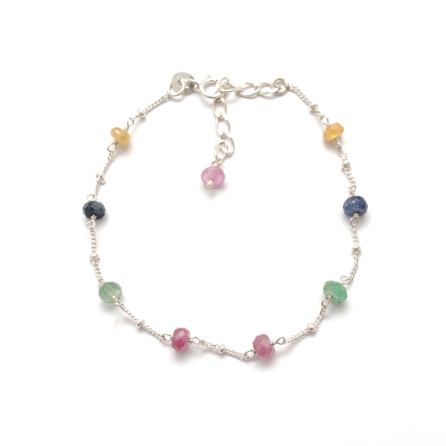 Natural Multi Sapphire Beads with 925 Silver Bracelet