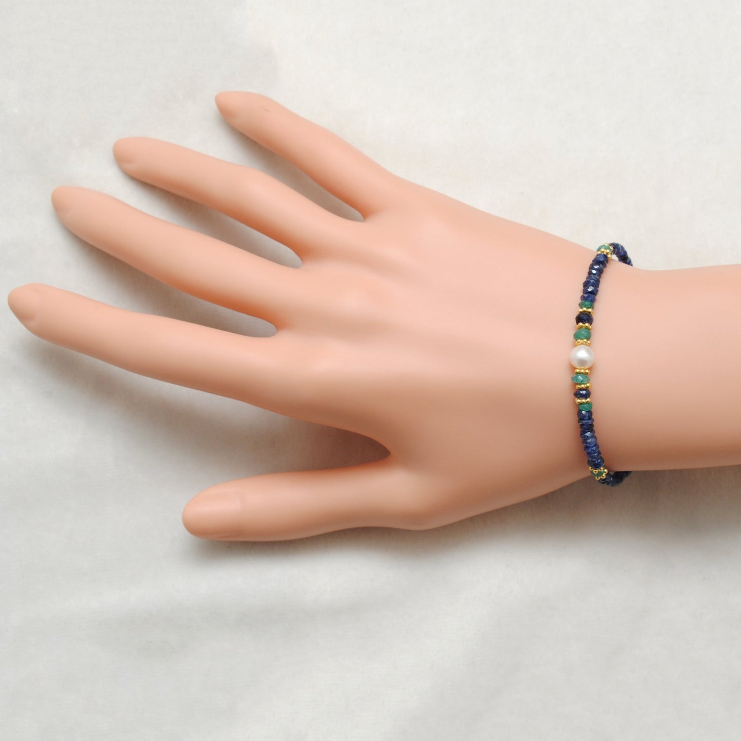 Blue Sapphire with Emerald Beads Bracelet
