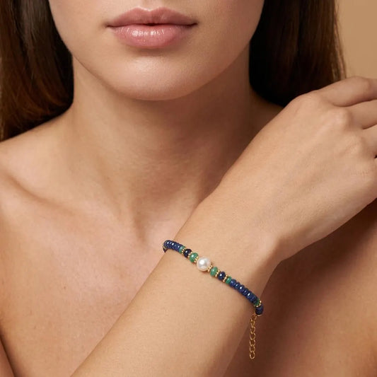 Blue Sapphire with Emerald Beads Bracelet