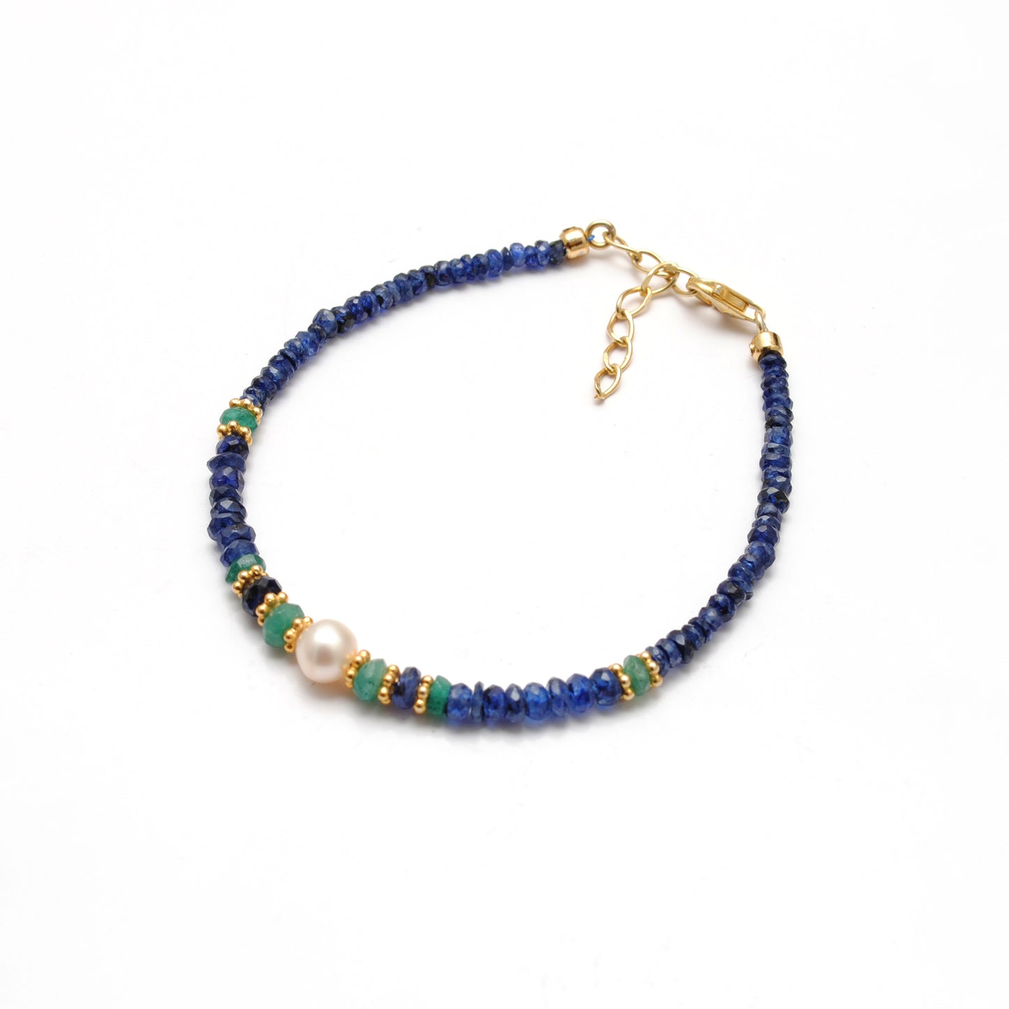 925 Silver Blue Sapphire, Emerald & Pearl Bracelet
