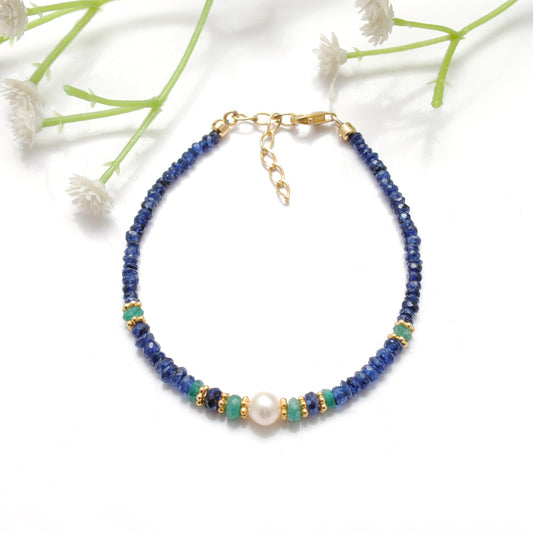 Blue Sapphire with Emerald Beads Bracelet
