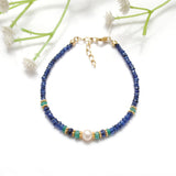 925 Silver Blue Sapphire, Emerald & Pearl Bracelet