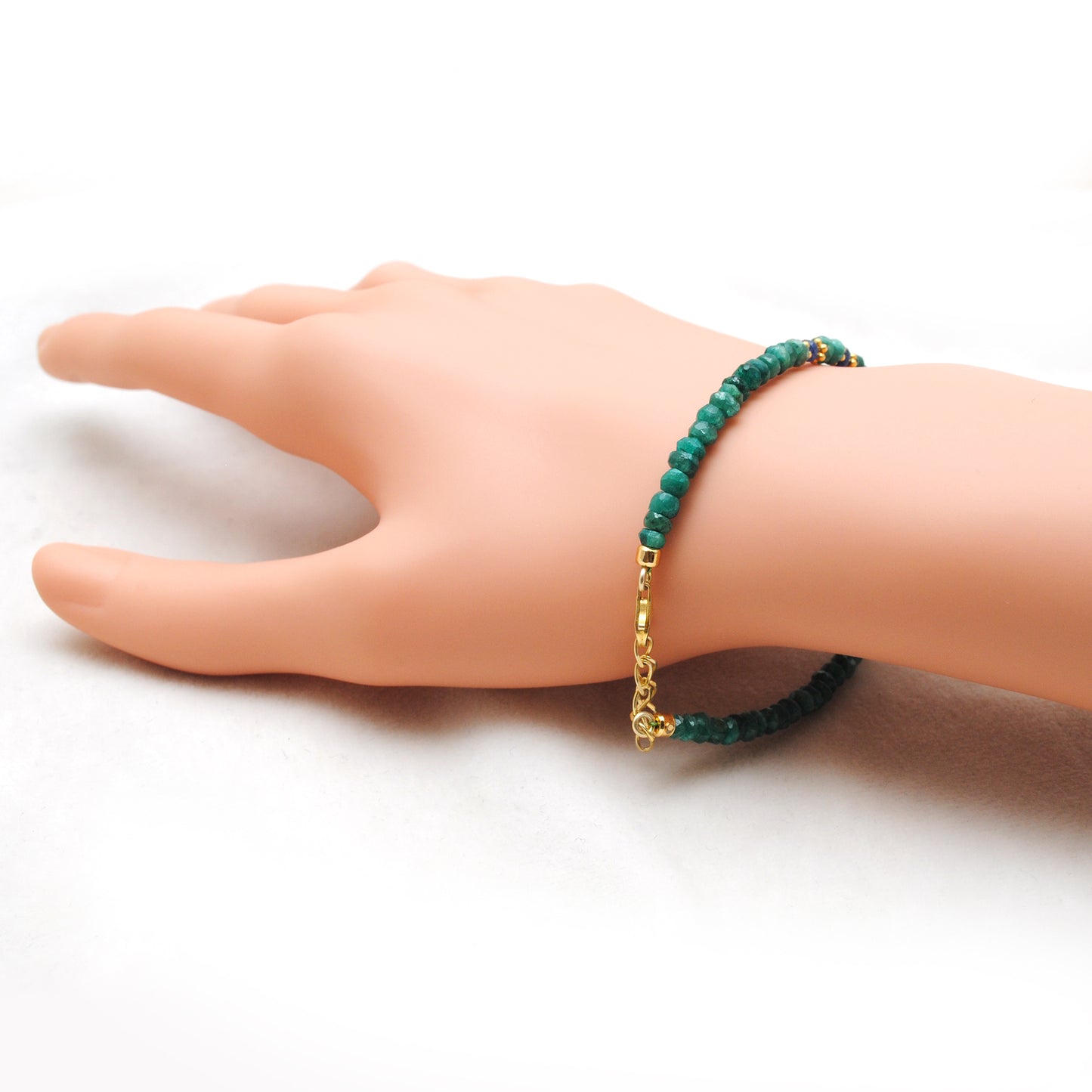 8-Inch Beaded Bracelet – 4mm Natural Blue Sapphire & Emerald, 5.5mm Freshwater Pearls