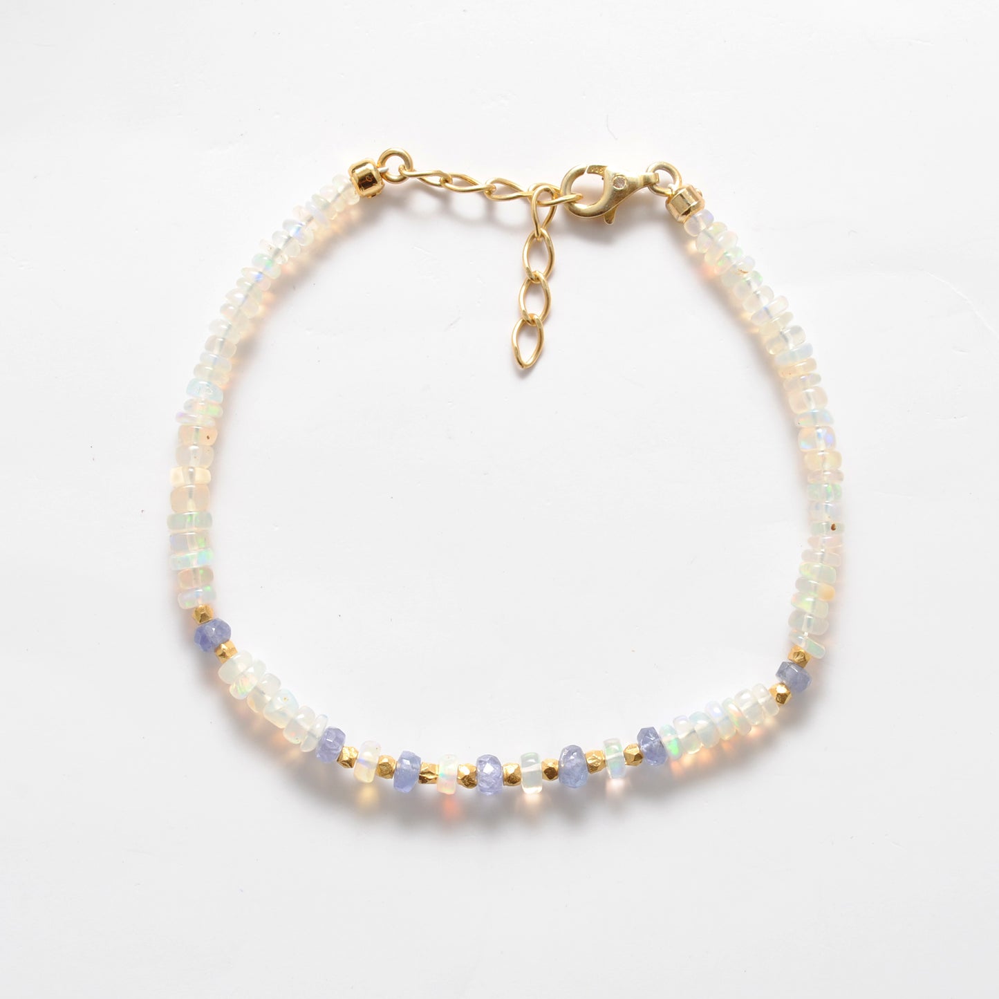 8" Natural Tanzanite & Opal Silver Bracelet – 4mm Gemstone Beads