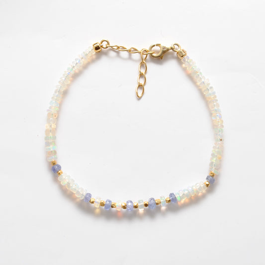 8" Natural Tanzanite & Opal Silver Bracelet – 4mm Gemstone Beads