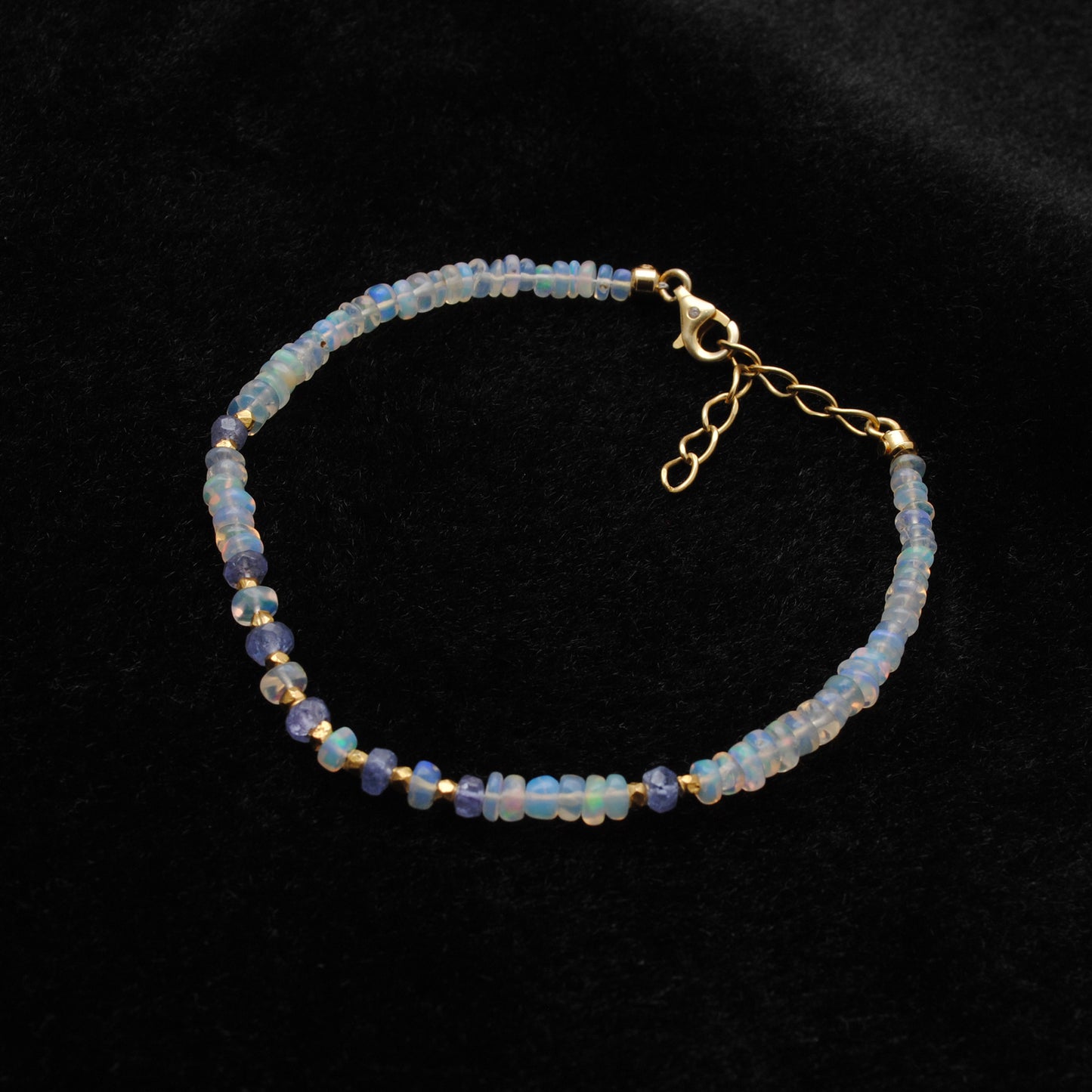 8" Natural Tanzanite & Opal Silver Bracelet – 4mm Gemstone Beads
