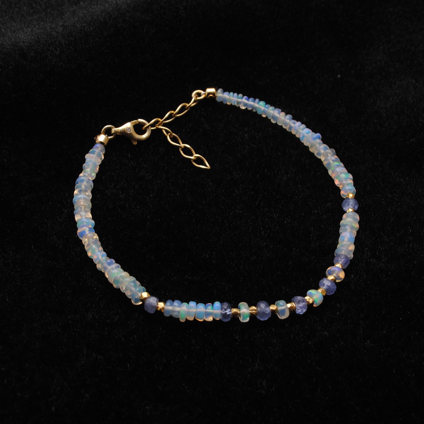 8" Natural Tanzanite & Opal Silver Bracelet – 4mm Gemstone Beads