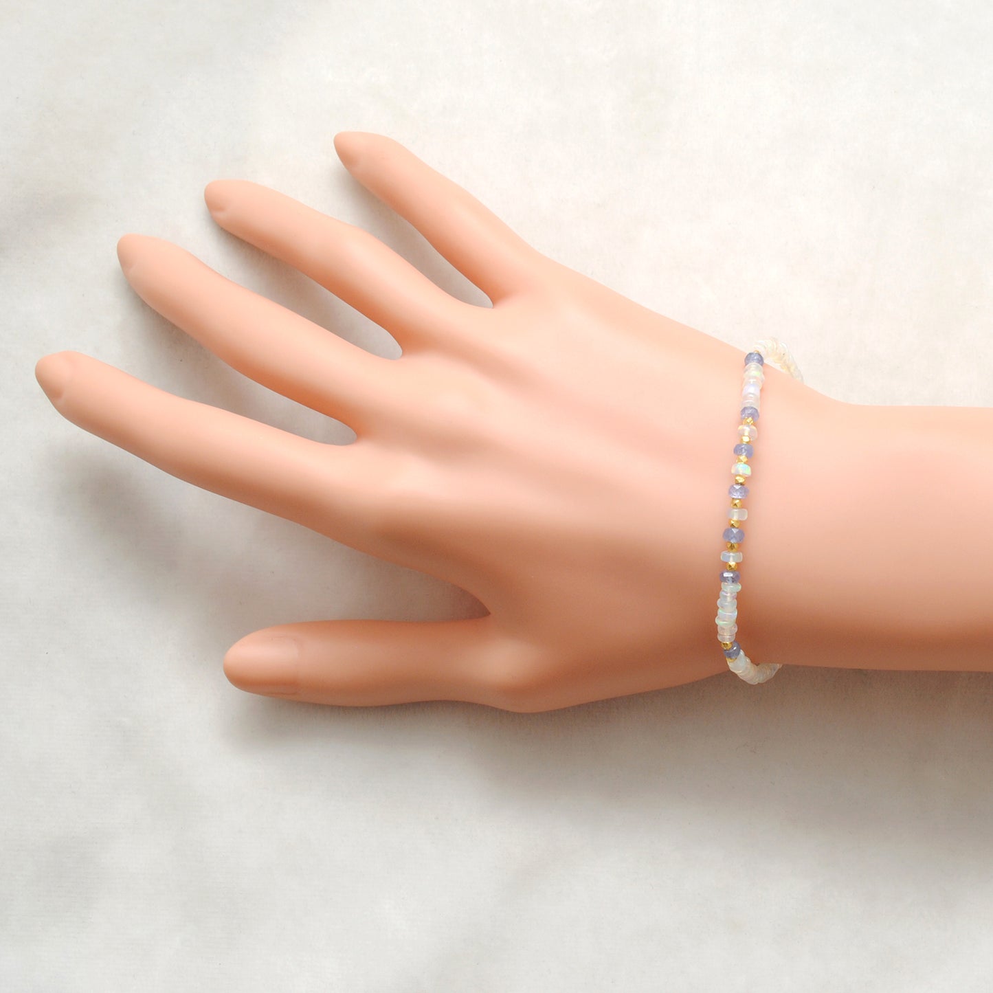 8" Natural Tanzanite & Opal Silver Bracelet – 4mm Gemstone Beads