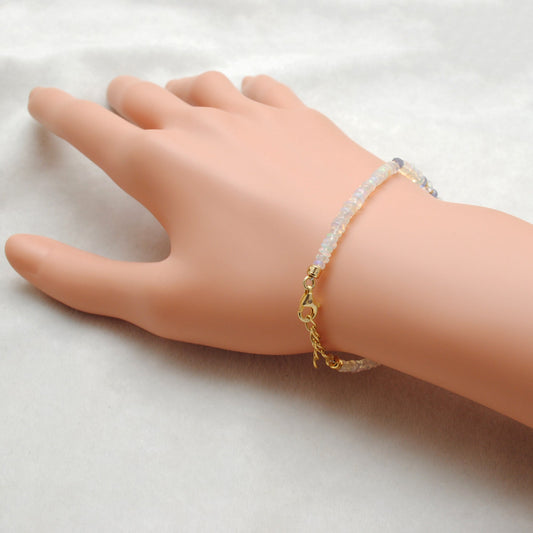 925 Silver Opal & Tanzanite Beaded Bracelet – Minimalist Gemstone Jewelry Gift - view 3