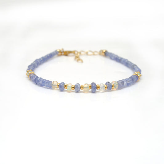 Natural Tanzanite & Ethiopian Opal 925 Silver Gold Plated Bracelet