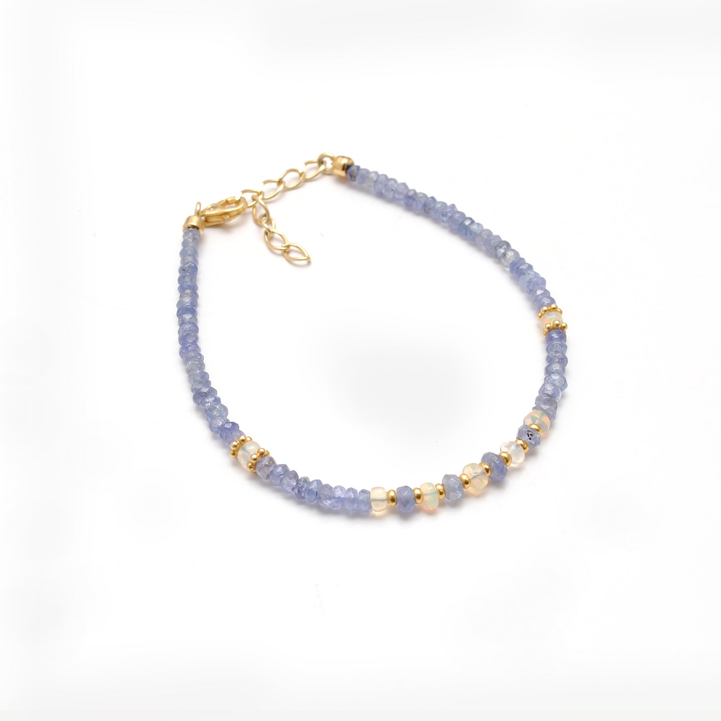 Natural Tanzanite & Ethiopian Opal 925 Silver Gold Plated Bracelet