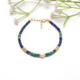 Natural Blue Sapphire, Emerald & Pearl Silver Bracelet