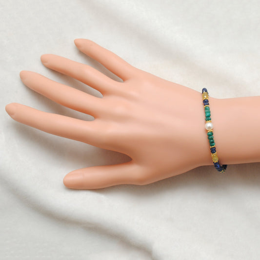 Emerald Sapphire Beads Bracelet With Pearl - view 3