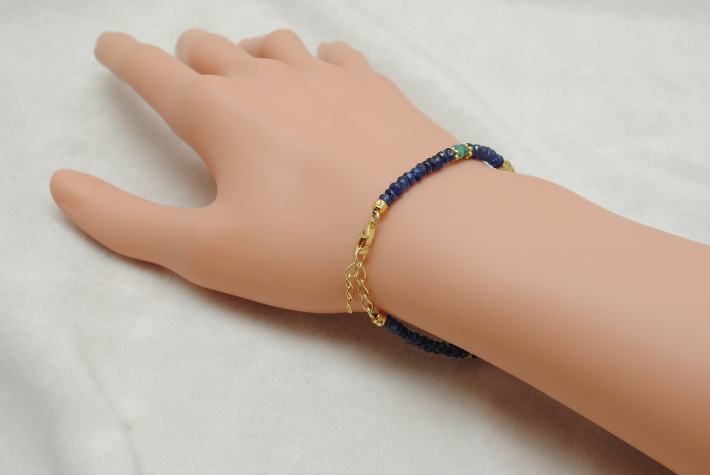 Natural Blue Sapphire, Emerald & Pearl Silver Bracelet