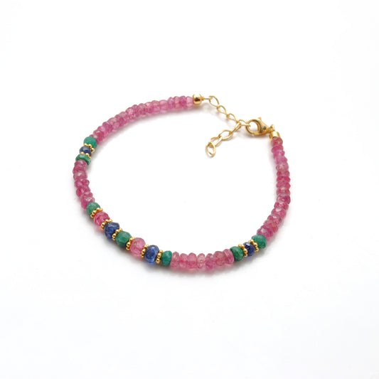 Natural Ruby, Emerald & Sapphire Silver Bracelet - view 3