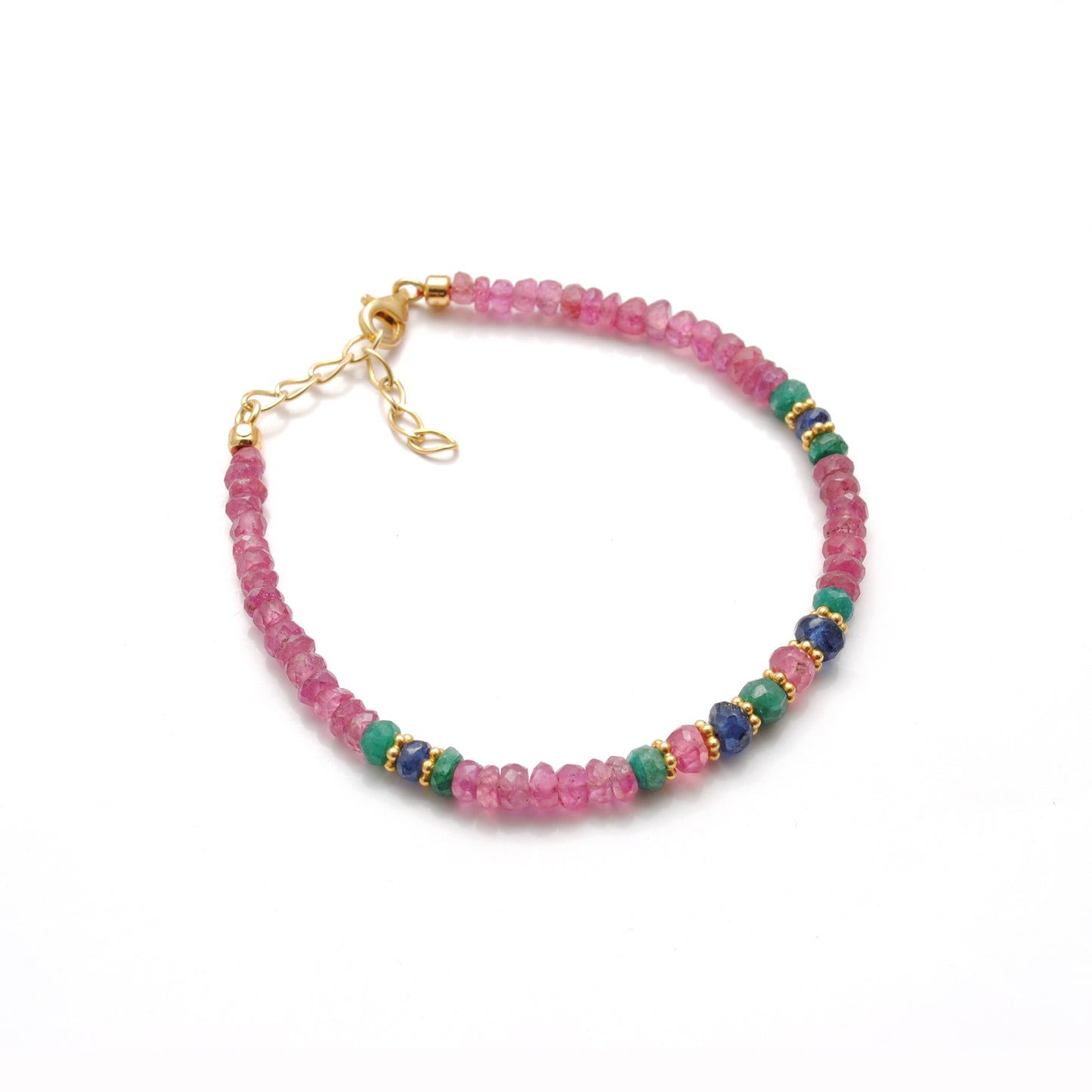 Natural Ruby, Emerald & Sapphire Silver Bracelet