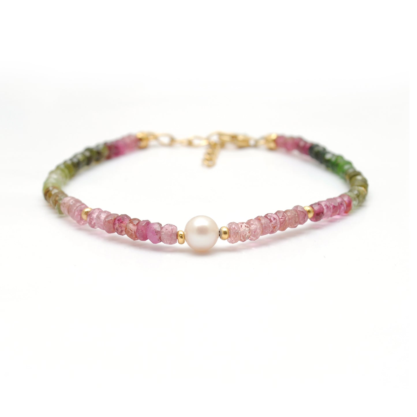 3.5mm Natural Multi Tourmaline & 5.5mm Pearl Beaded 8" Bracelet