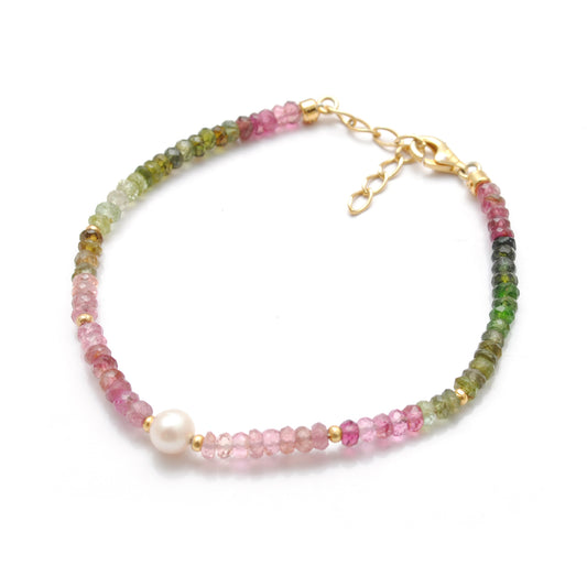3.5mm Natural Multi Tourmaline & 5.5mm Pearl Beaded 8" Bracelet - view 3