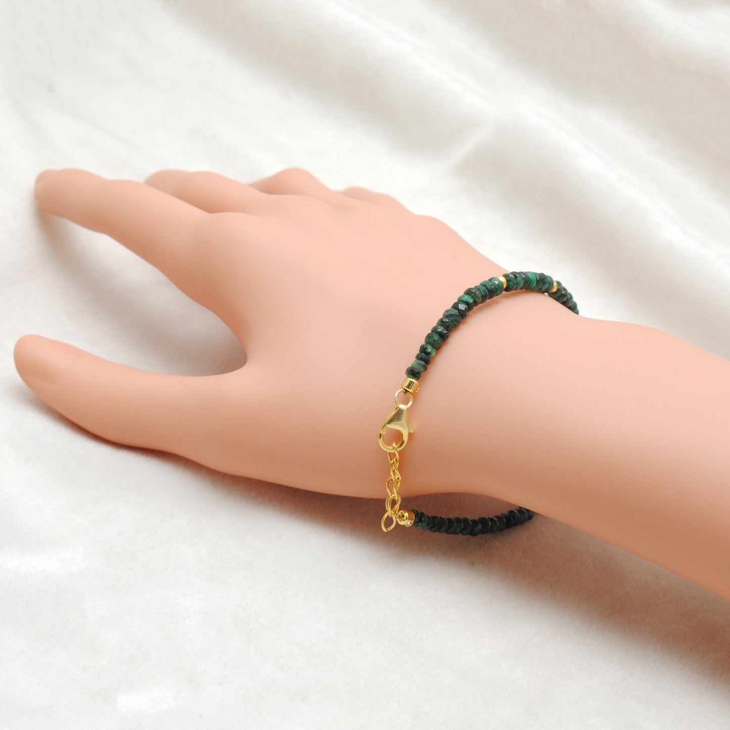 925 Sterling Silver Emerald & Pearl Beaded Bracelet Handmade Beaded Jewelry