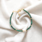 4mm Natural Emerald & 6mm Freshwater Pearl Beaded 8" Bracelet