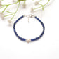 Natural 4mm Blue Sapphire & 6mm Pearl Beaded 8" Silver Bracelet