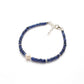 Natural 4mm Blue Sapphire & 6mm Pearl Beaded 8" Silver Bracelet