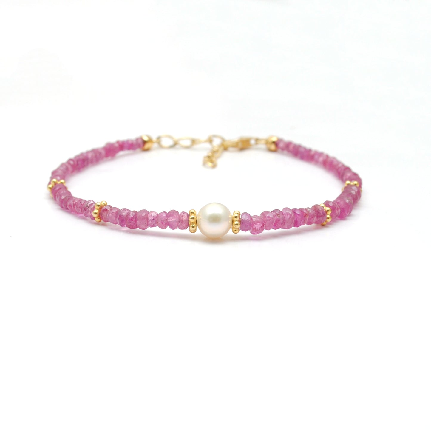 925 Sterling Silver Natural Ruby Beaded Bracelet – Elegant Gift for Her