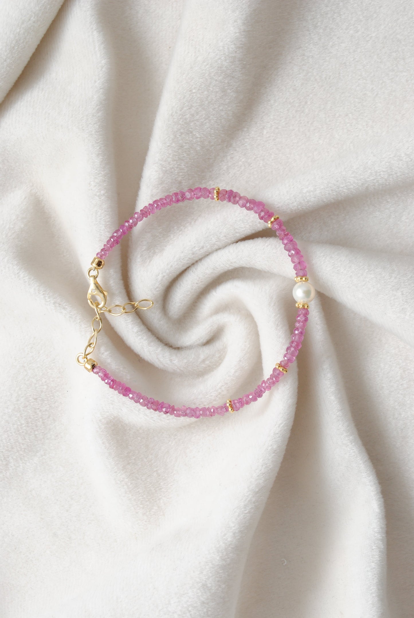 925 Sterling Silver Natural Ruby Beaded Bracelet – Elegant Gift for Her