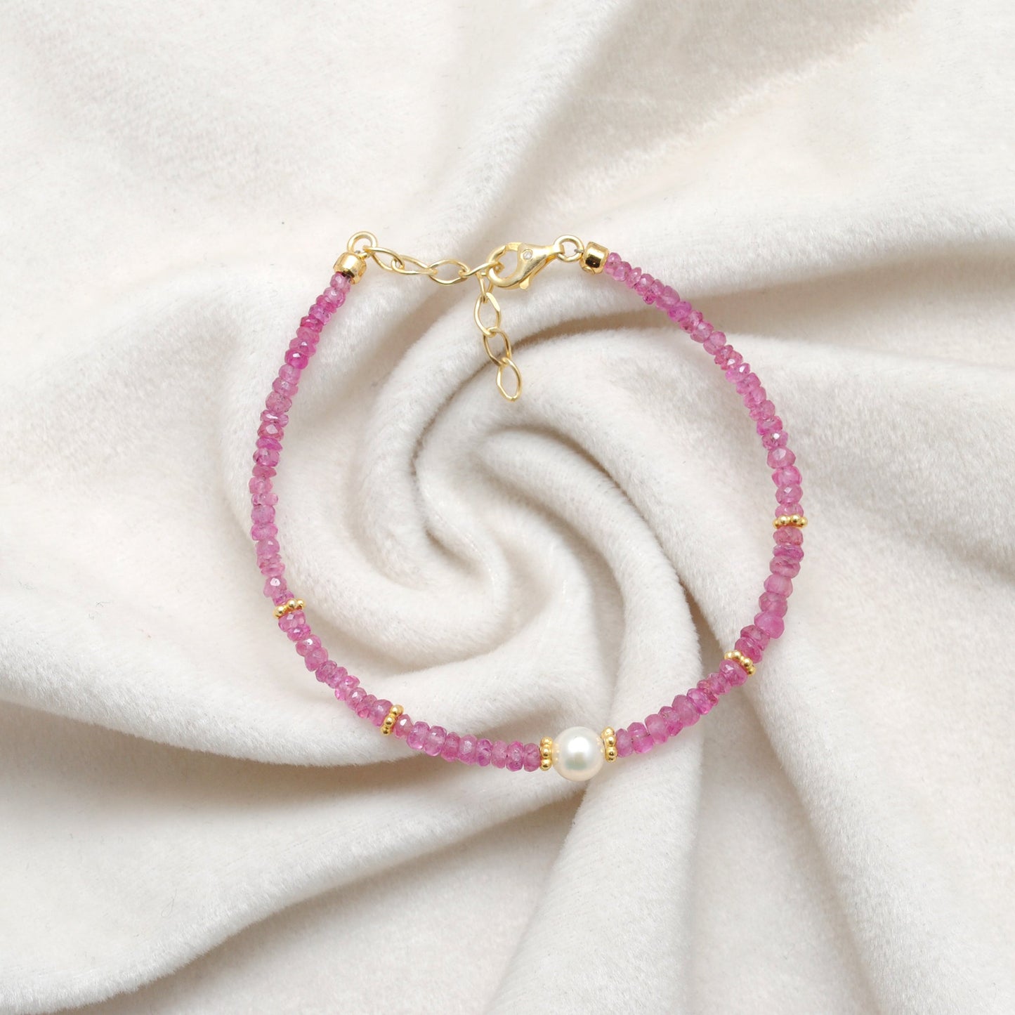 925 Sterling Silver Natural Ruby Beaded Bracelet – Elegant Gift for Her