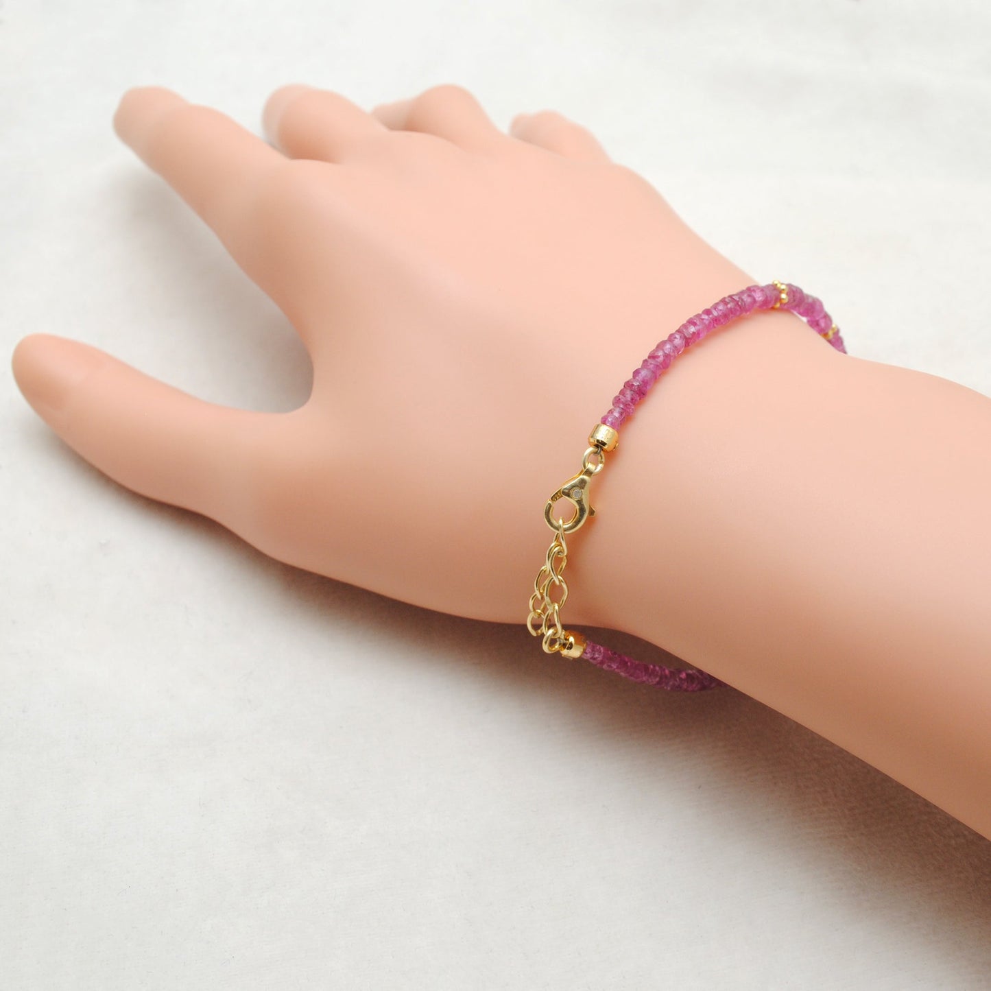 925 Sterling Silver Natural Ruby Beaded Bracelet – Elegant Gift for Her