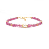 Natural 4mm Ruby & 6mm Freshwater Pearl Beaded 8" Bracelet