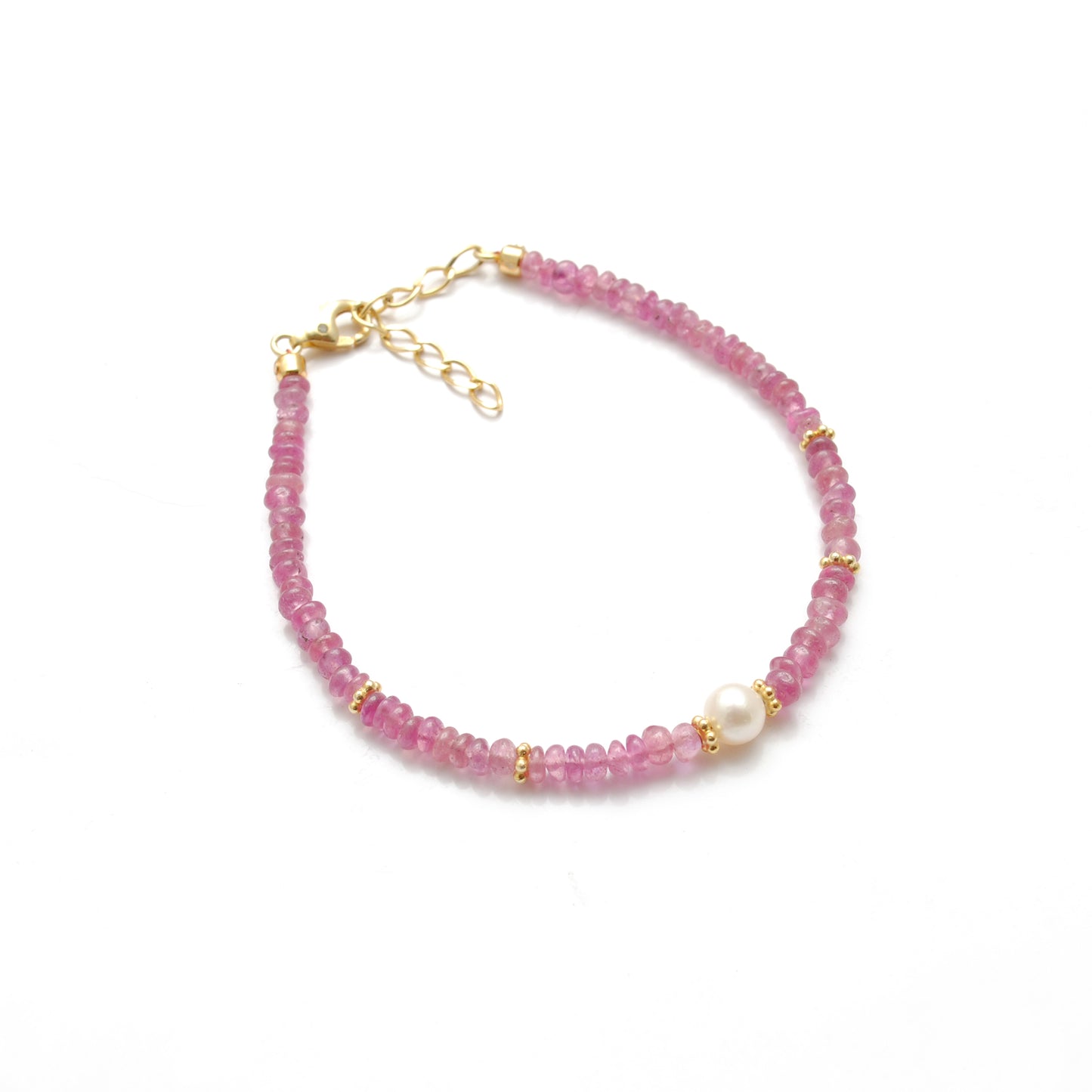 Natural 4mm Ruby & 6mm Freshwater Pearl Beaded 8" Bracelet