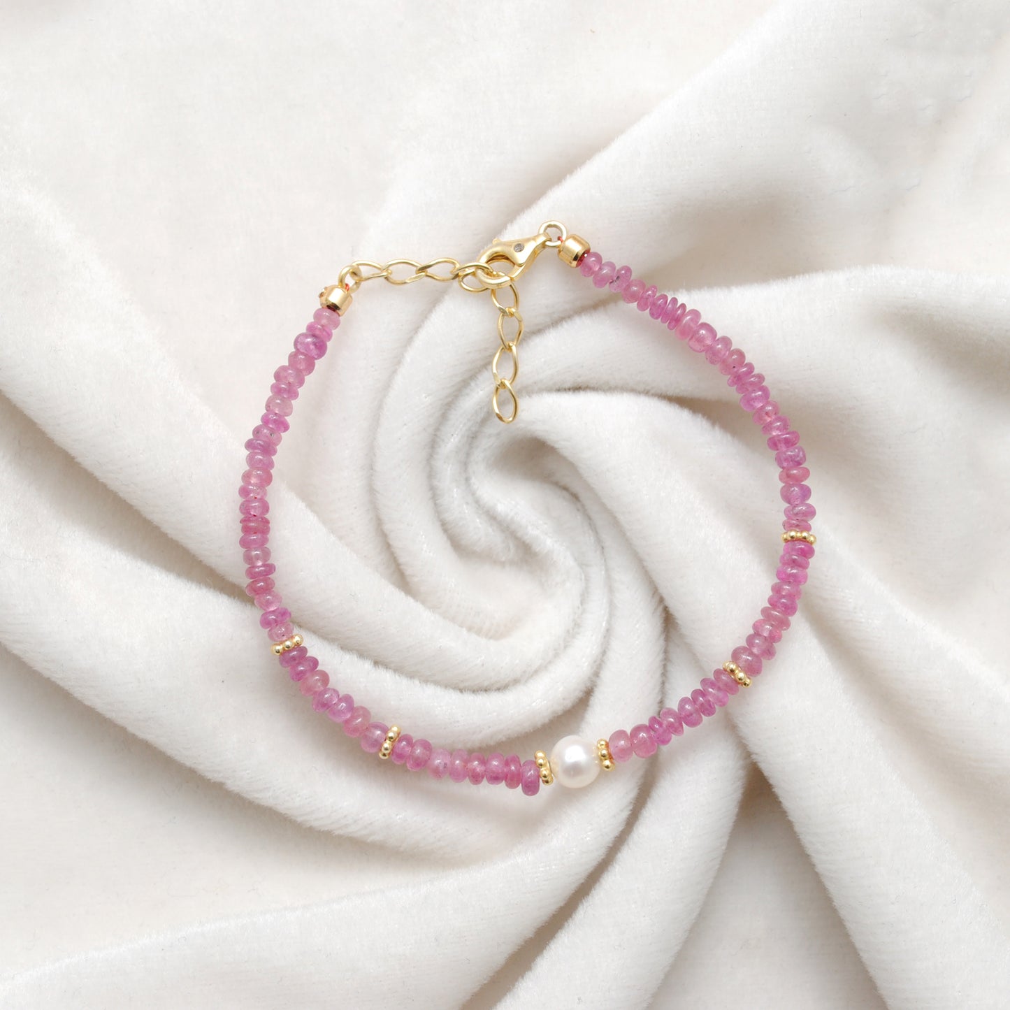 Natural 4mm Ruby & 6mm Freshwater Pearl Beaded 8" Bracelet