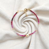 Natural 3mm Ruby & 6mm Pearl Beaded 8" Bracelet