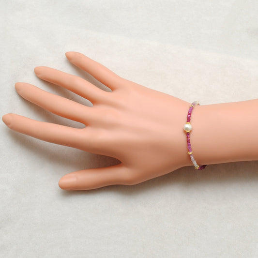 Delicate Ombre Ruby Bracelet With Pearl - view 3