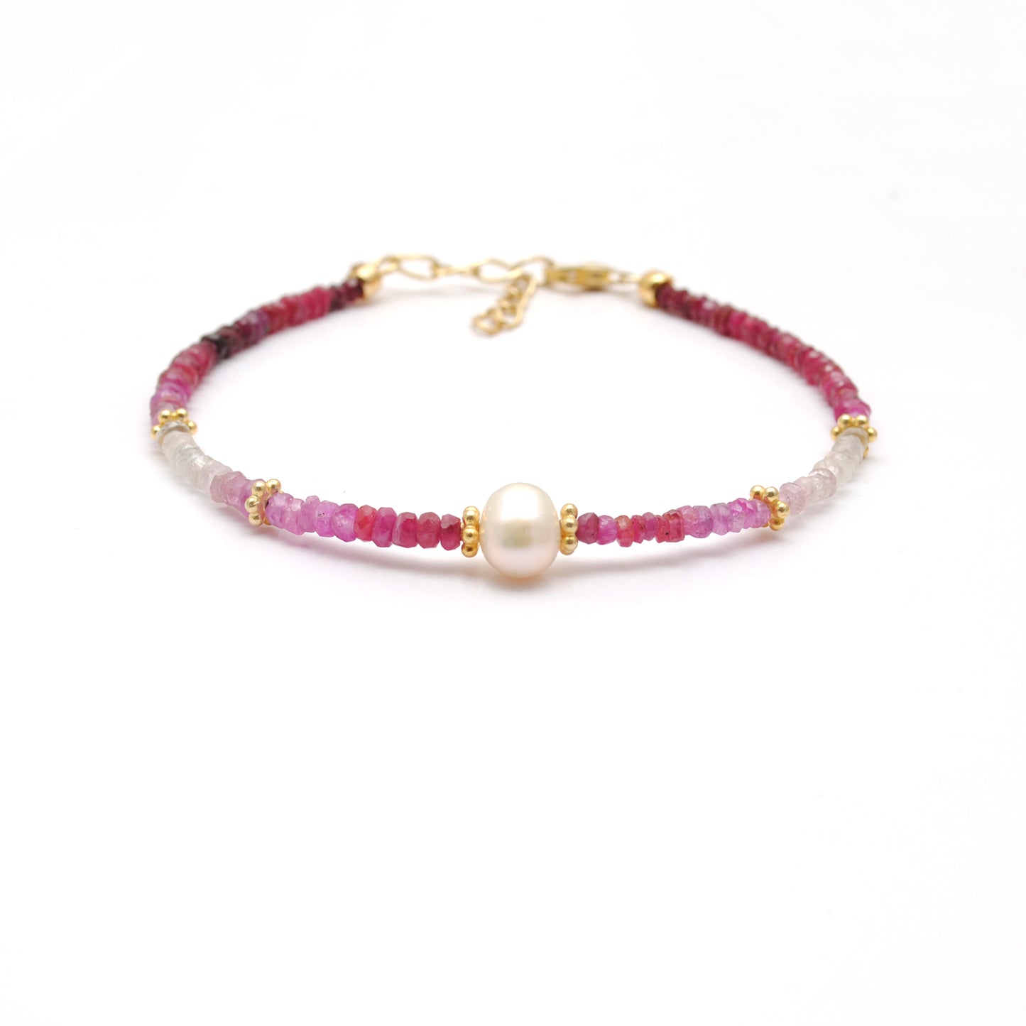 Natural 3mm Ruby & 6mm Pearl Beaded 8" Bracelet