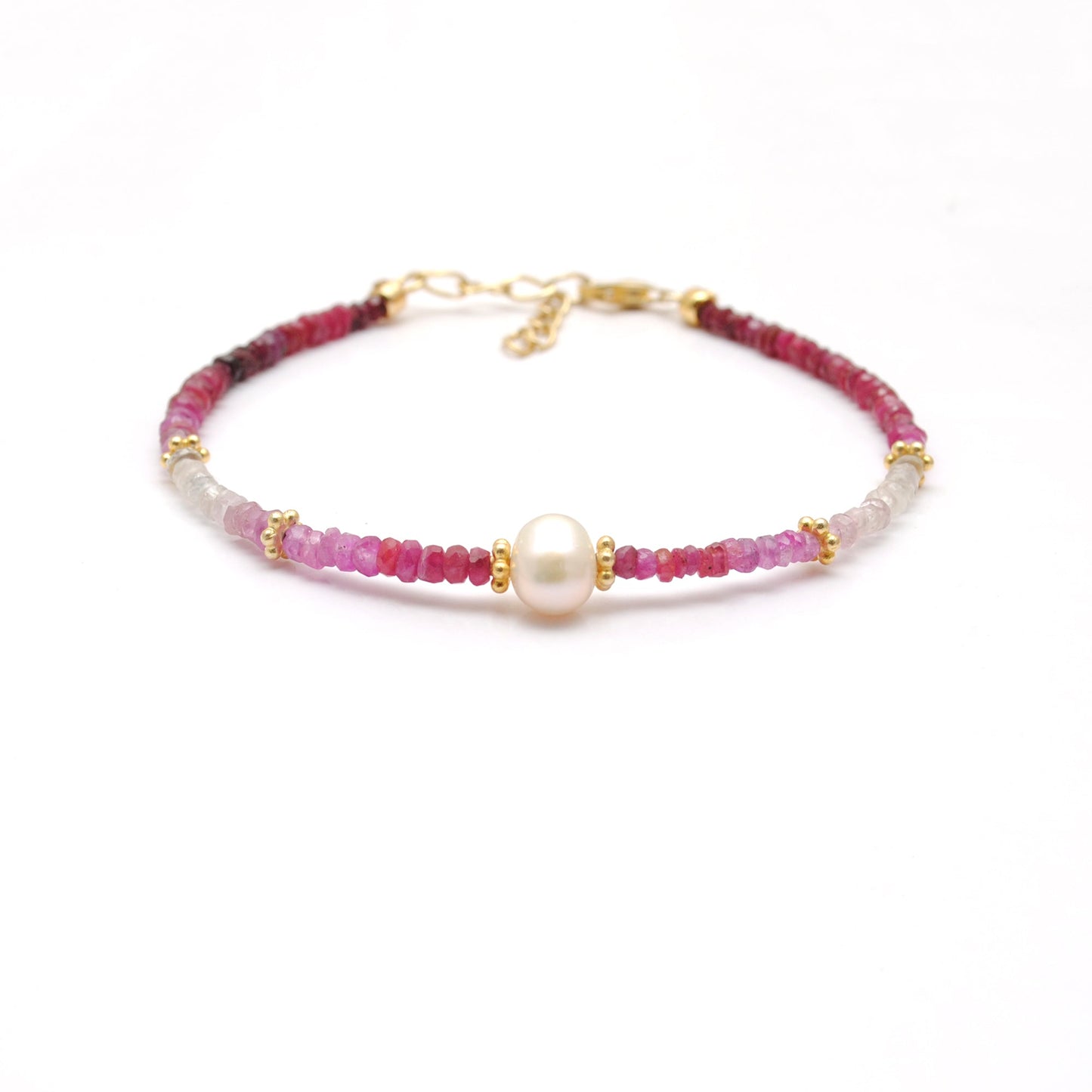 Delicate Ombre Ruby Bracelet With Pearl