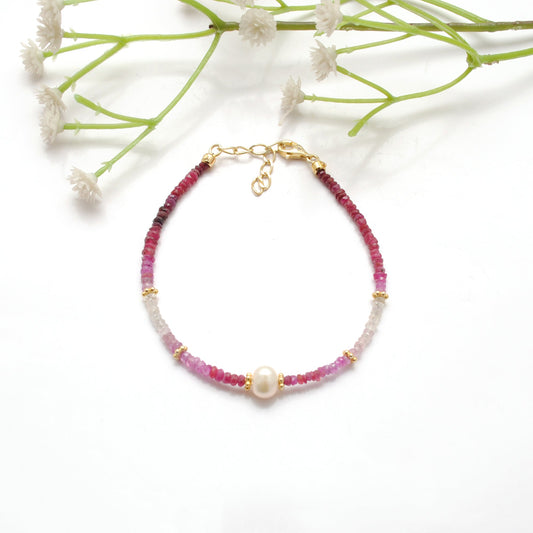 Delicate Ombre Ruby Bracelet With Pearl