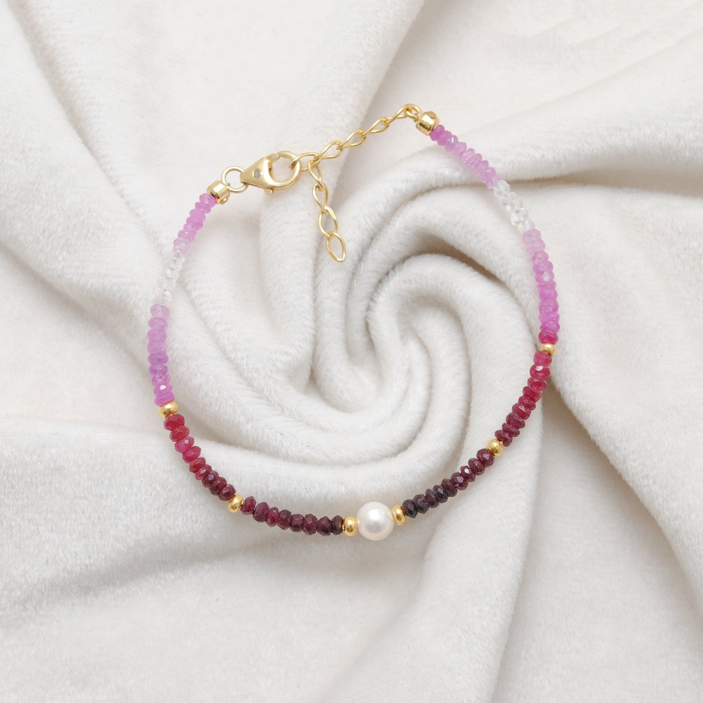 Shaded Ruby Pearl Bracelet, Gold-Plated 925 Sterling Silver, Handmade Gemstone Jewelry