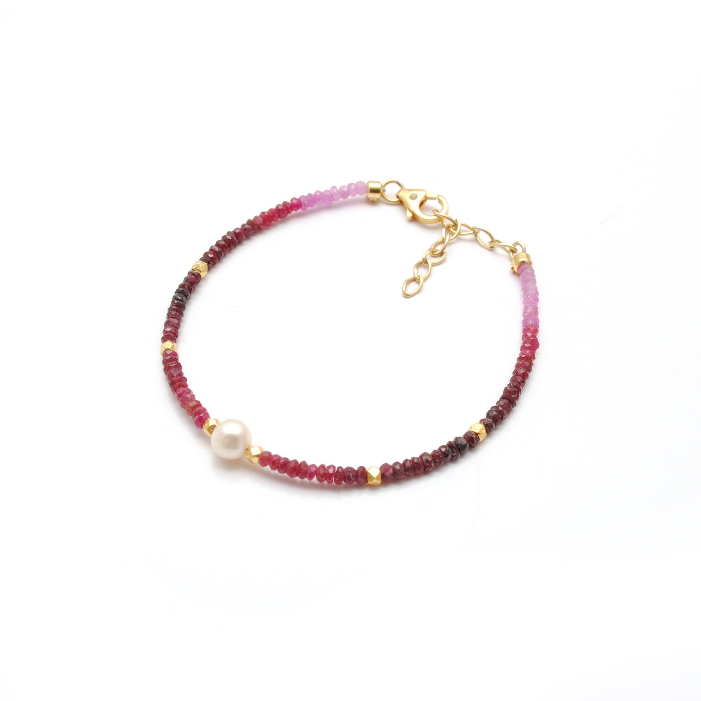 8" Natural Ruby & Freshwater Pearl Silver Bracelet – 3mm Faceted Ruby Beads